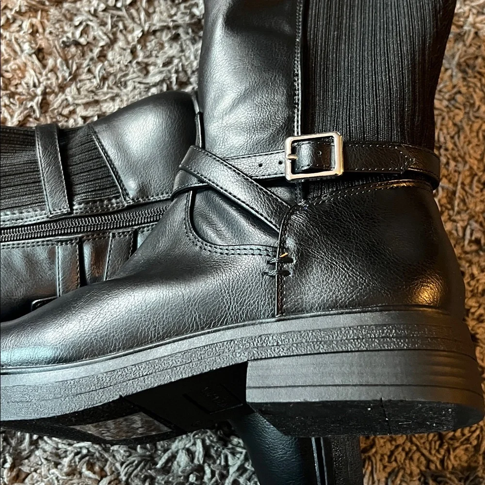 😍🖤Steve Madden Black Mid-Calf Riding Boots with Ankle Strap